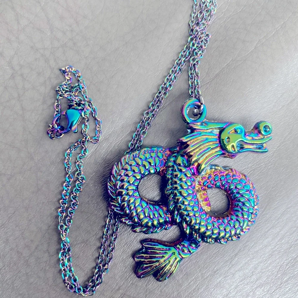 Rainbow π Chinese dragon π boho Necklace - Picture 9 of 12